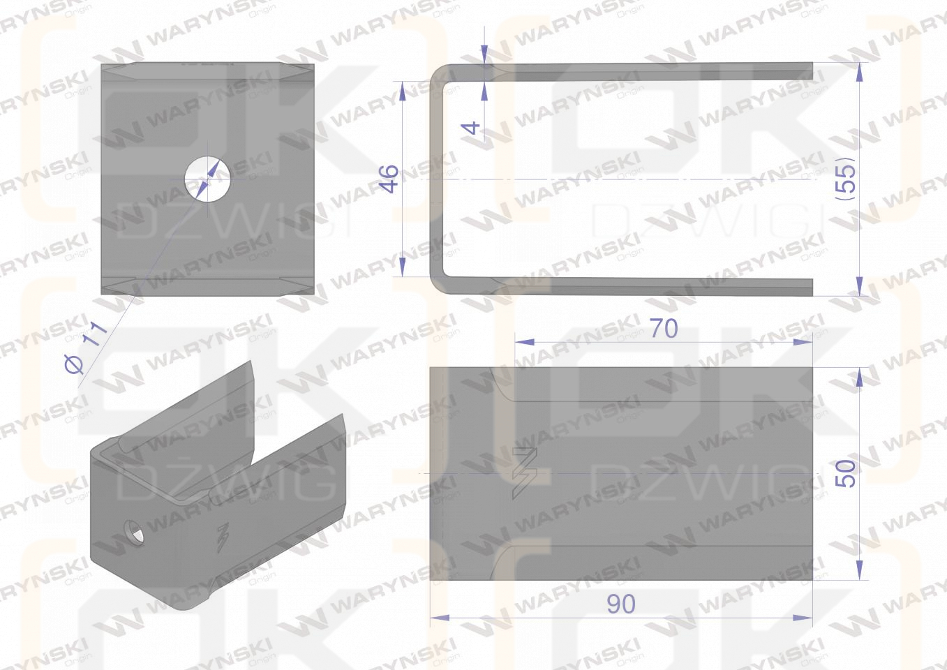 Nóż obrotowy sieczkarnia podwójny 90x50x4mm otwór 11 zastosowanie 1730717M2 MF WARYŃSKI ( sprzedawane po 6 )