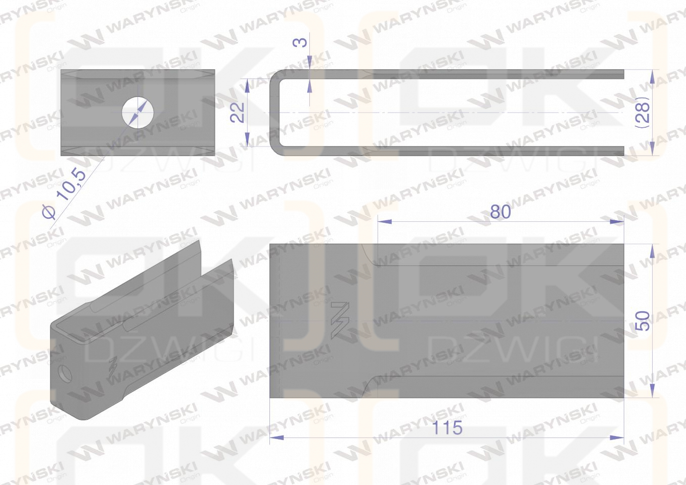 Nóż stały rozdrabniacz słomy sieczkarnia podwóny stalnica 115x50x3mm otwór 10.5 zastosowanie CF01601 John Deere WARYŃSKI ( sprzedawane po 10 )