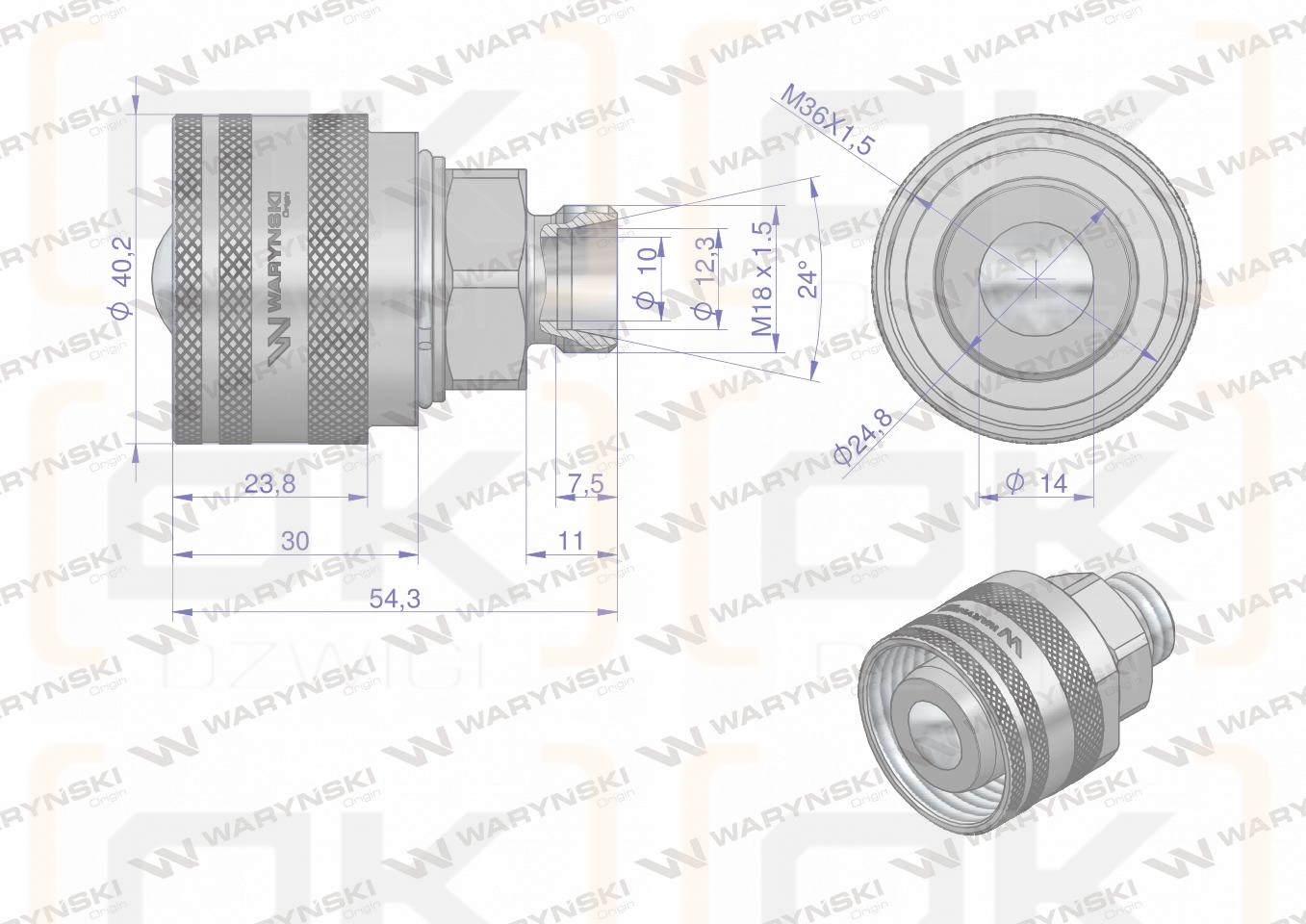 Zawór wtyczka (Bizon) M18x1,5 skręcane (ZSR6160102) Waryński