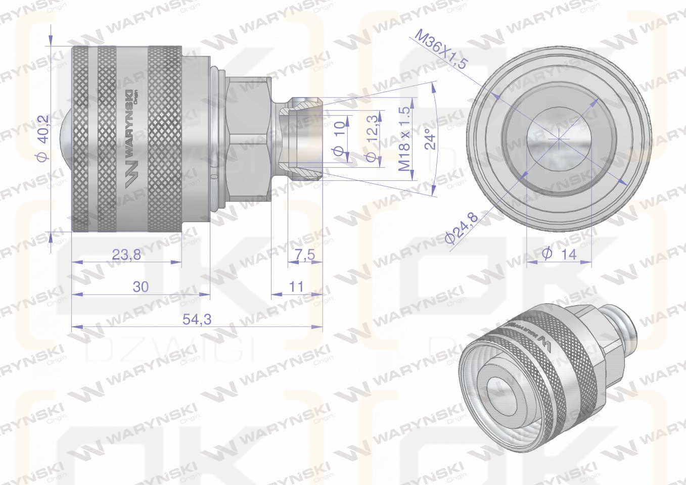 Zawór wtyczka (Bizon) M18x1.5 skręcane (ZSR6160102) Waryński  (opakowanie 10szt)