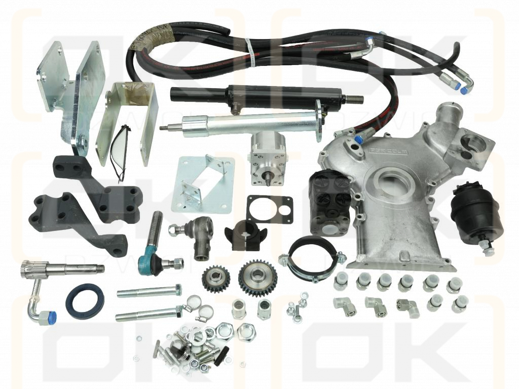 Power steering system C-360-Tur for flat axle, longitudinal actuator, drive from timing cover