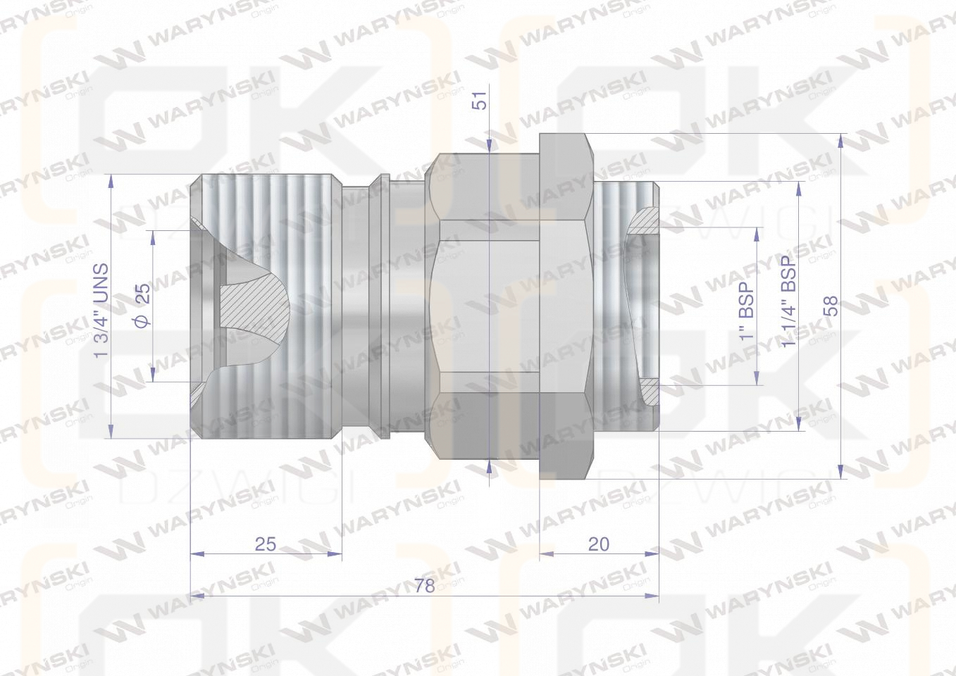 Szybkozłącze hydrauliczne skręcane (motylkowe) gniazdo G3/4