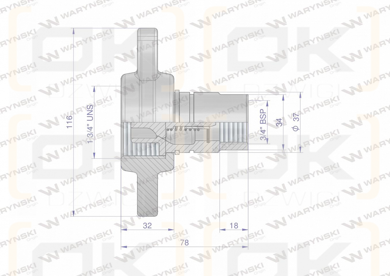 Szybkozłącze hydrauliczne skręcane (motylkowe) wtyczka G3/4