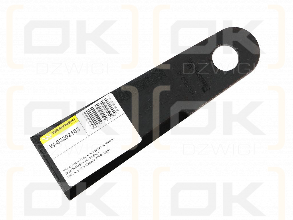 Nóż przystawki do kukurydzy napawany 232x70-51x6 otwór 25.5mm zastosowanie Capello WARYŃSKI