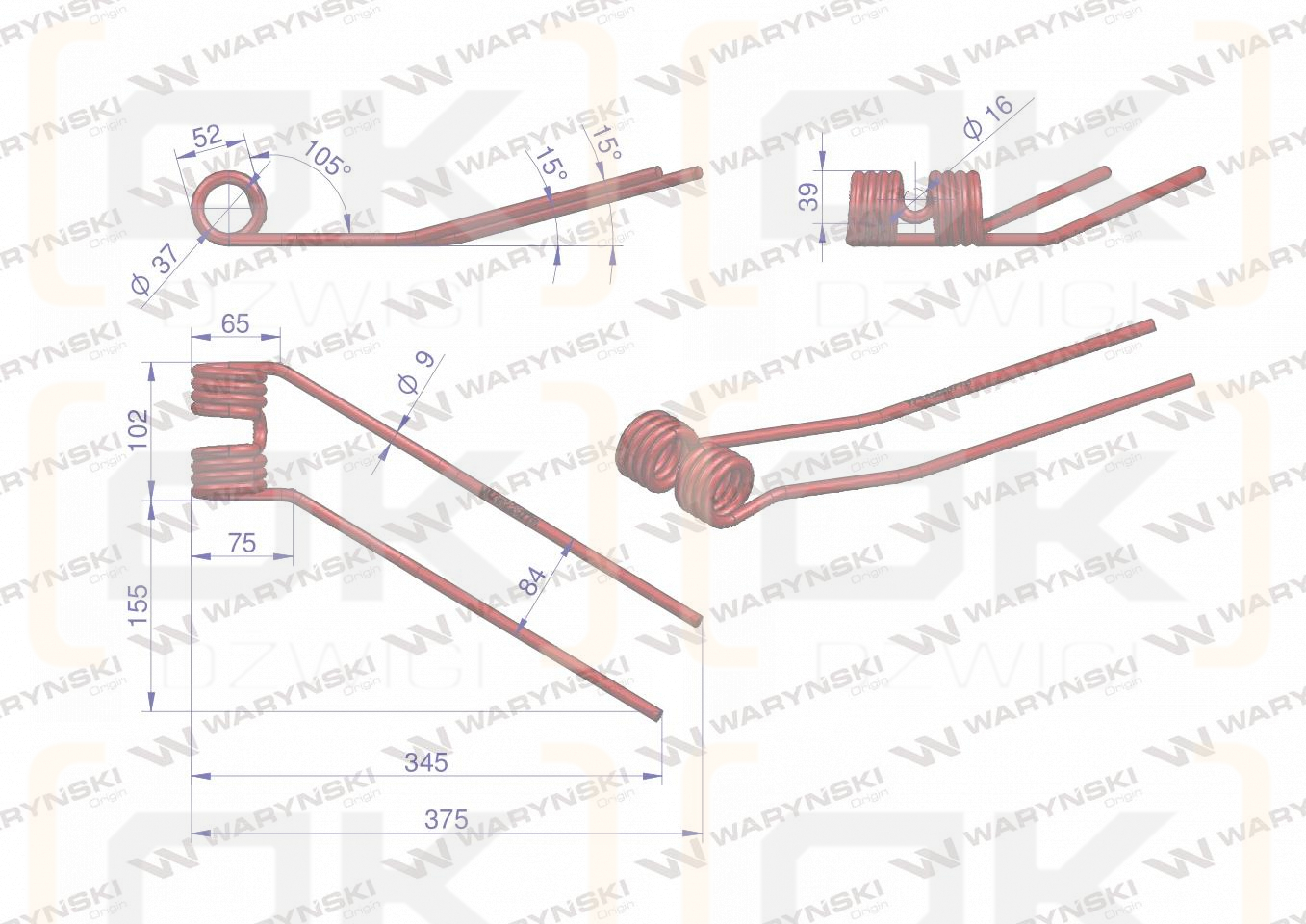 Palec przetrząsarka zastosowanie Deutz Fahr Pottinger 06229776 Waryński