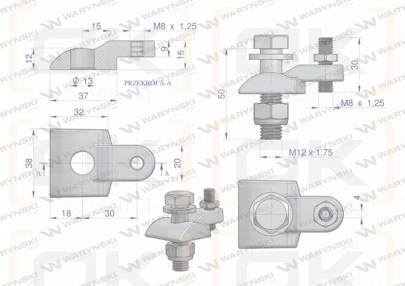 Mocowanie palca kpl. (nowy model od 1985) śruba M12 zastosowanie Deutz Fahr Waryński