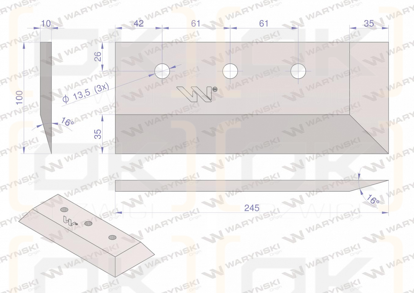 Lemiesz specjalny 100X245 Nóż Zagęszczarka Aglomerator do folii Waryński