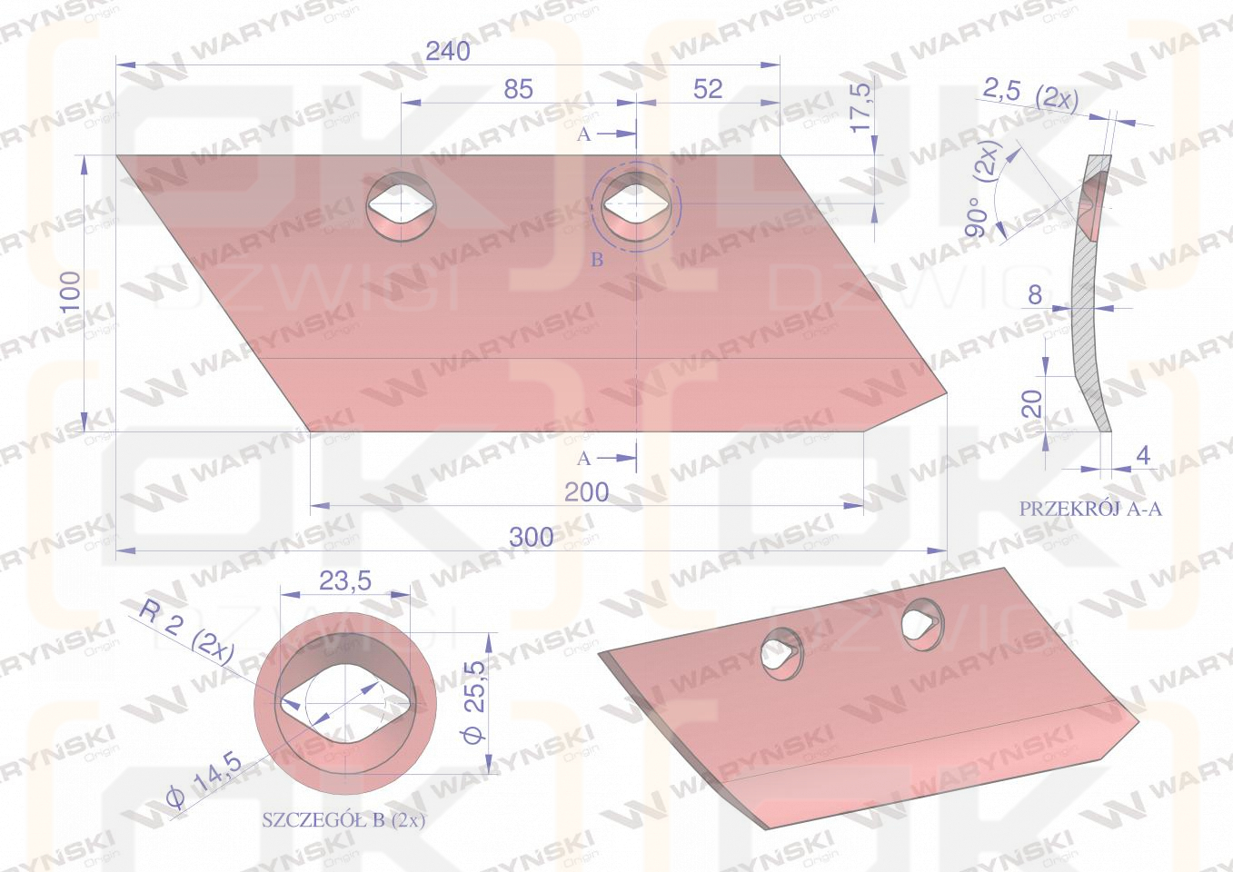 Rejilla de skimmer, derecha, aplicación Akpil, acero al boro Vogel Noot, Waryński