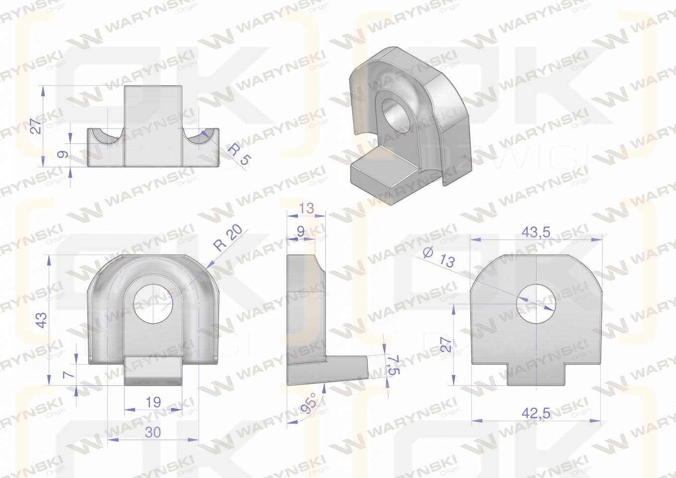 Mocowanie palca nakładka zastosowanie Fella TH360 Waryński ( sprzedawane po 5 )