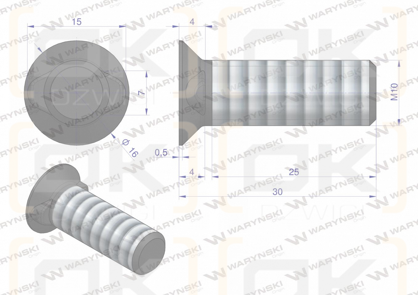 Śruba płużna dwunoskowa M10x30 mm kl.10.9 zastosowanie Gruber Waryński ( sprzedawane po 10kg )