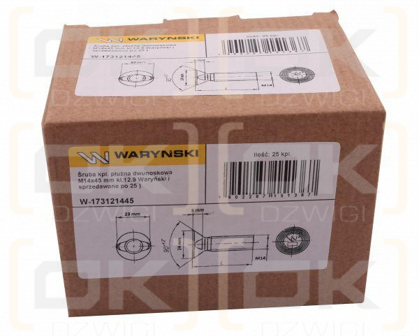Śruba kpl. płużna dwunoskowa M12x30 mm kl.12.9 Waryński ( sprzedawane po 25 )