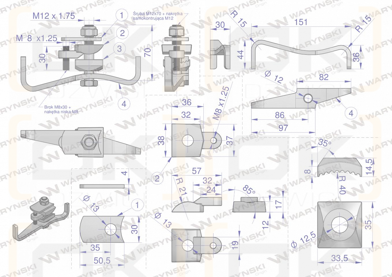 Mocowanie palca kpl. zastosowanie Pottinger Waryński 405560N