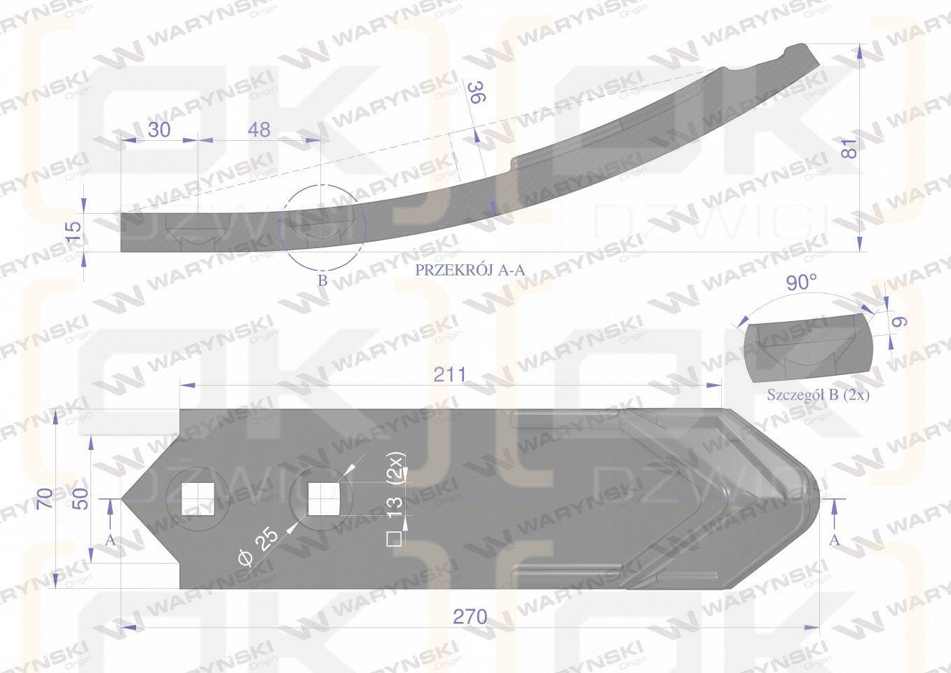 Pico de cuchilla, endurecido, para Unia Cross, aplicación Waryński