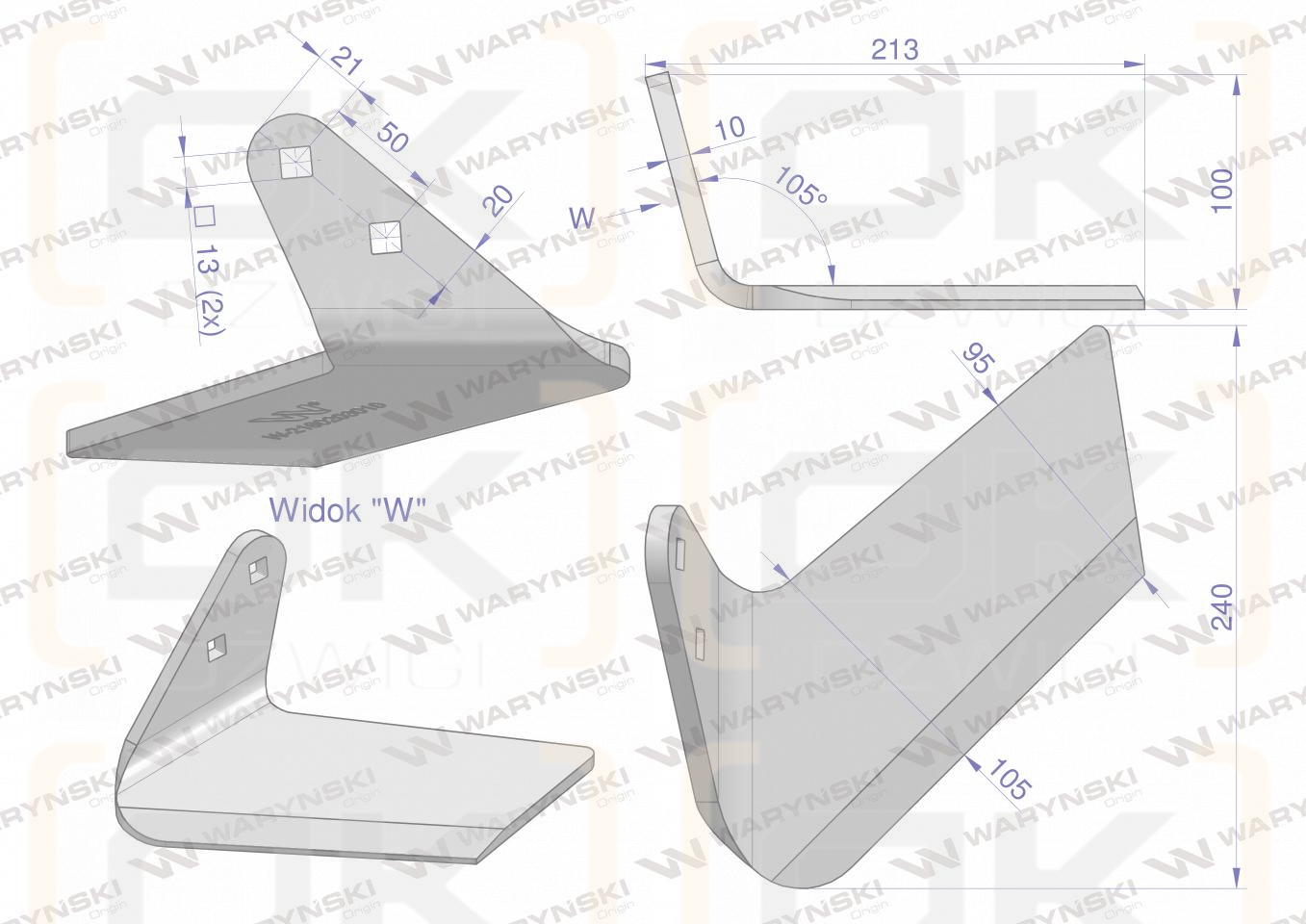 Cuchilla lateral izquierda para Unia Cross, aplicación Waryński