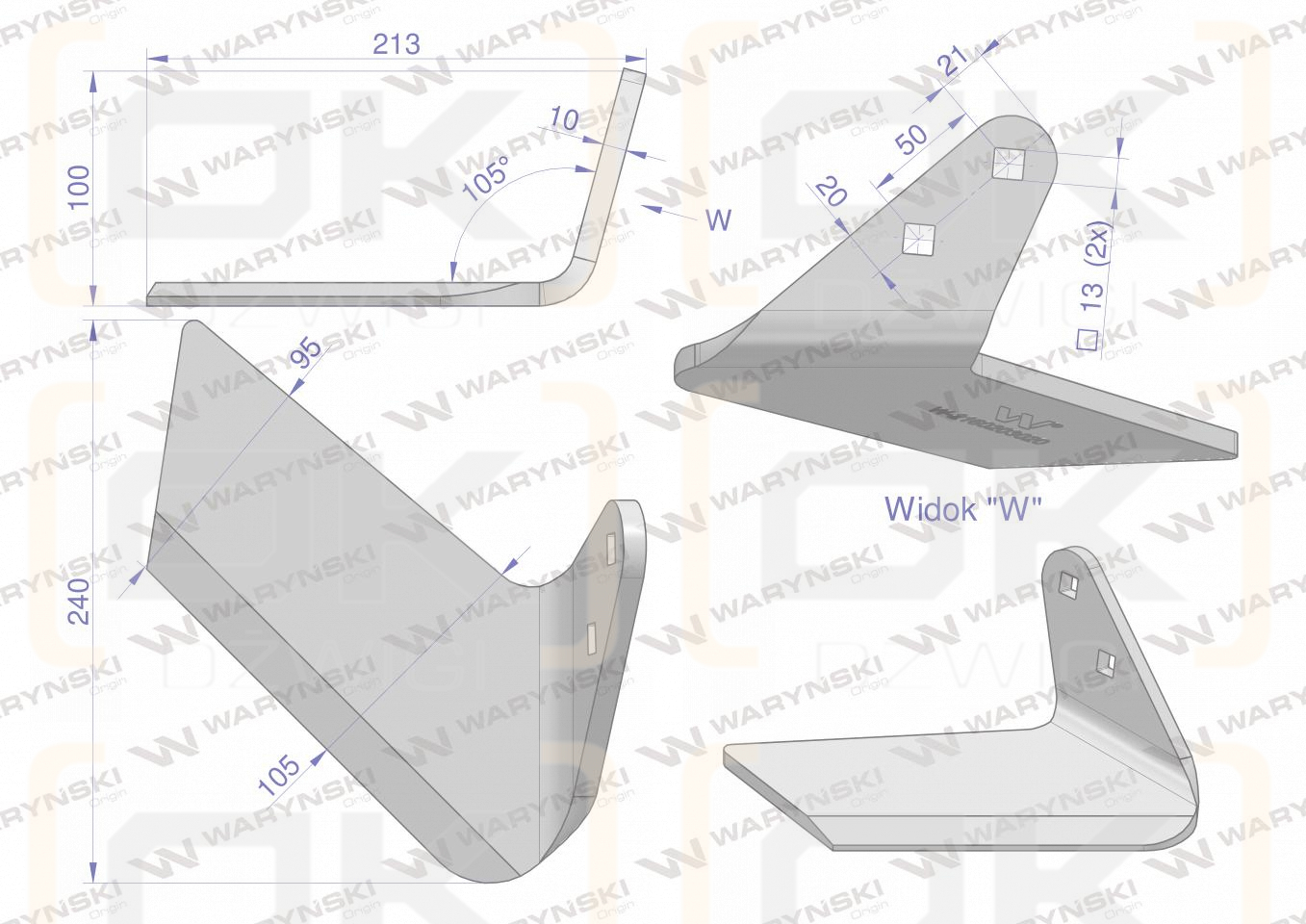 Cuchilla lateral derecha para Unia Cross, aplicación Waryński