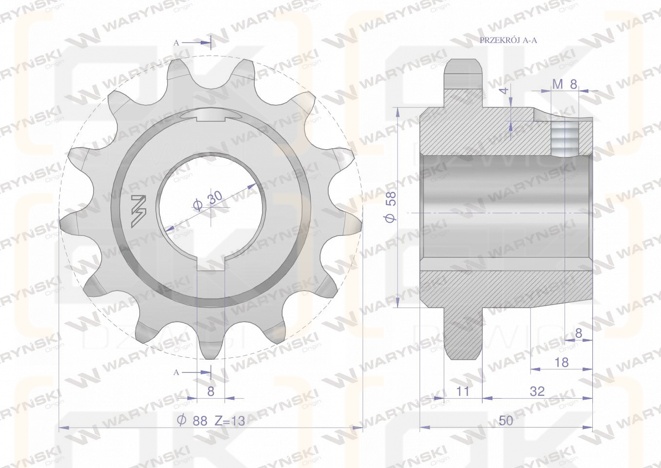 Koło łańcuchowe stalowe hartowane Z-13 3/4