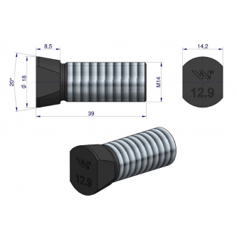 Śruba kpl. płużna oval z dwóch stron ścięta M14x39 mm kl.12.9 zastosowanie Vogel & Noot Waryński M14X39OV2VN ( sprzedawane po 25 )