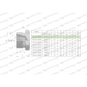 Korek hydrauliczny metryczny (na klucz) M12x1.5 06L Waryński ( sprzedawane po 10 )