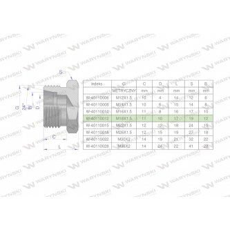 Korek hydrauliczny metryczny (na klucz) M18x1.5 12L Waryński ( sprzedawane po 10 )