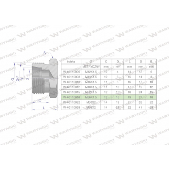 Korek hydrauliczny metryczny (na klucz) M26x1.5 18L Waryński ( sprzedawane po 5 )