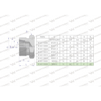 Korek hydrauliczny metryczny (na klucz) M36x2 28L Waryński ( sprzedawane po 2 )