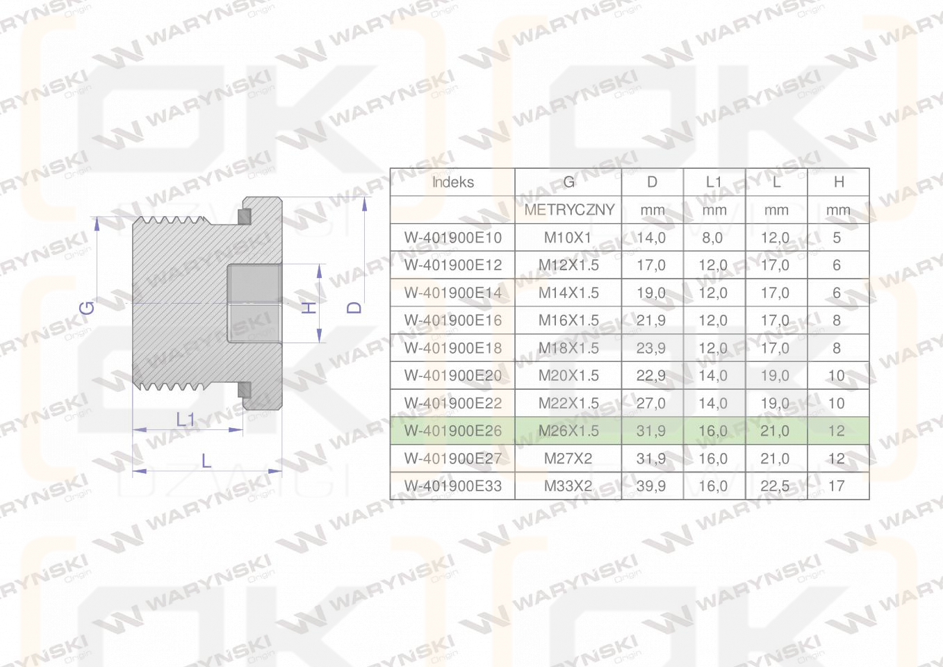 Korek hydrauliczny metryczny (na imbus) M26x1.5 ED Waryński ( sprzedawane po 5 )