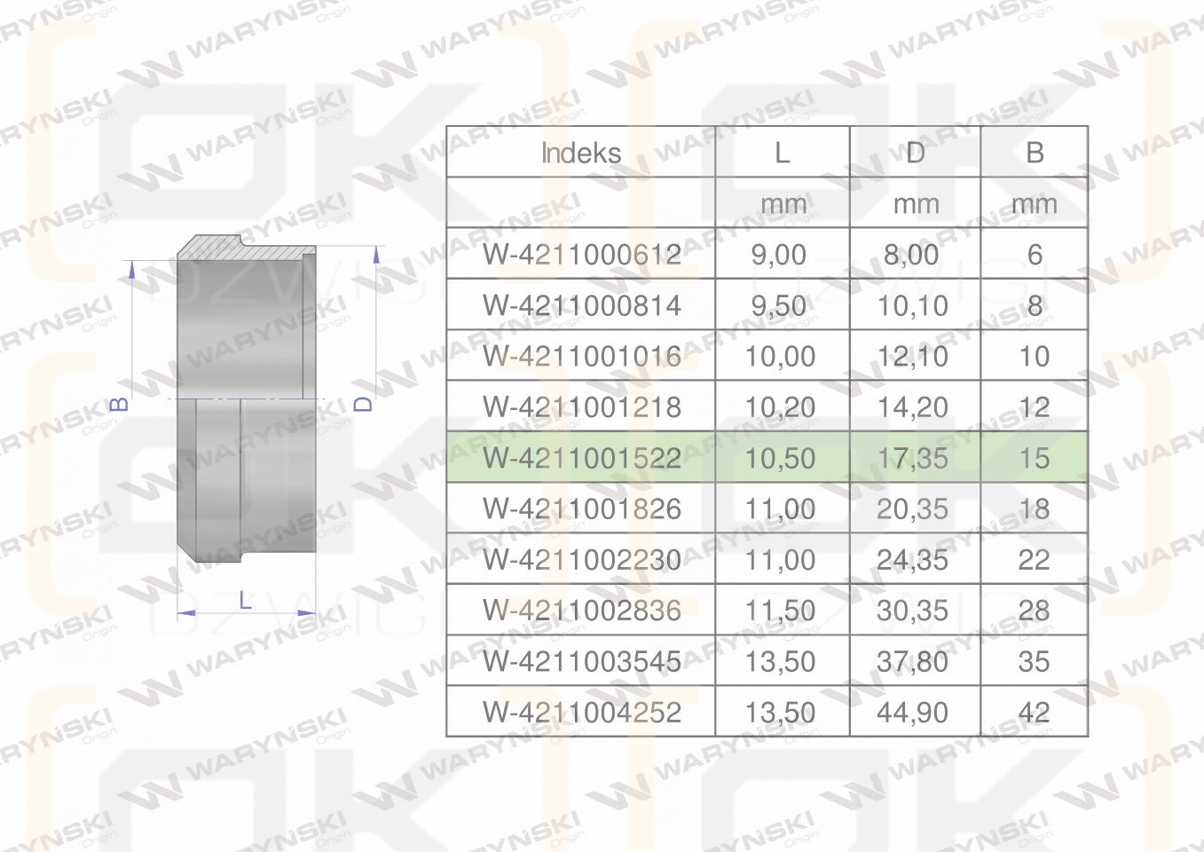 Pierścień zacinający hydrauliczny (DPR15L) 15L Waryński ( sprzedawane po 20 )
