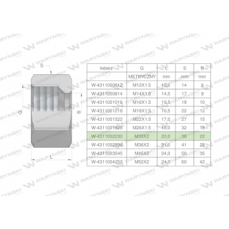 Nakrętka hydrauliczna metryczna (M22L) M30x2 22L Waryński ( sprzedawane po 5 )