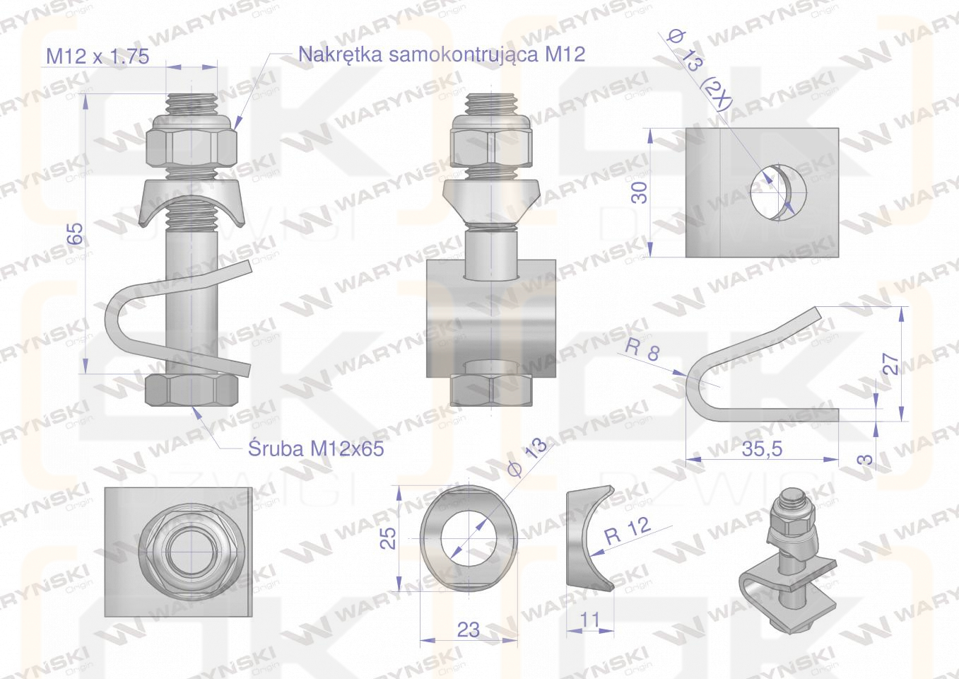Mocowanie palca kpl. zastosowanie zgrabiarka Fella Waryński ( sprzedawane po 3 )