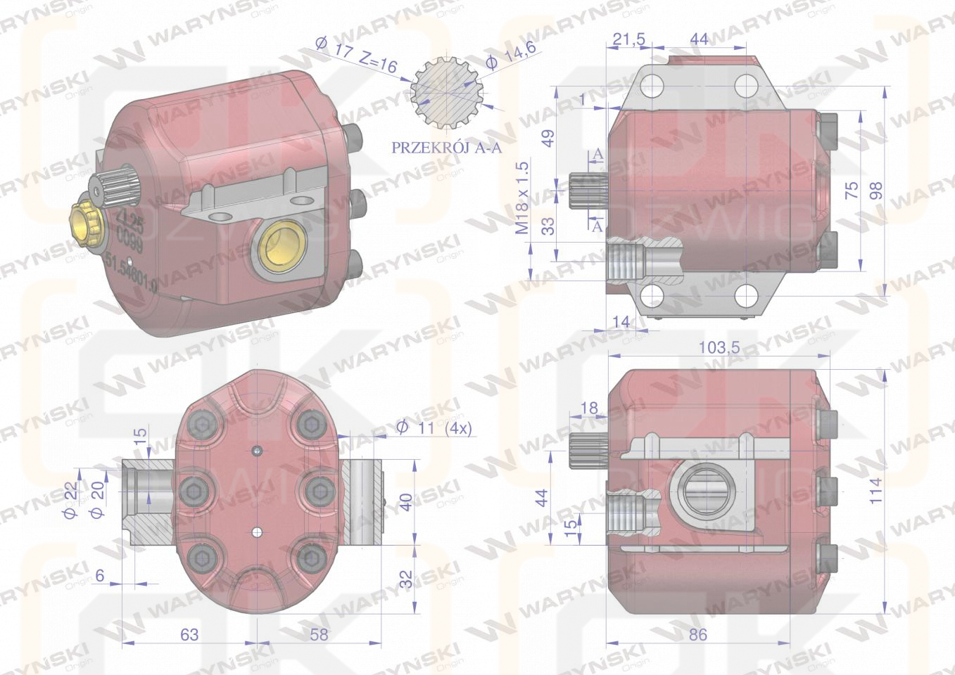 Pompa hydrauliczna podnośnika wzmocniona 39 l/min C-360 WARYŃSKI