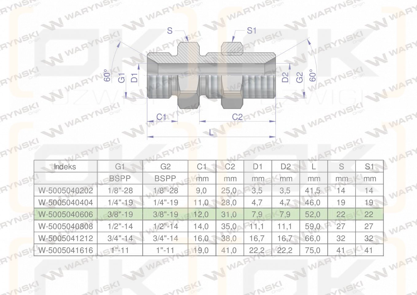 Złączka hydrauliczna calowa grodziowa BB 3/8
