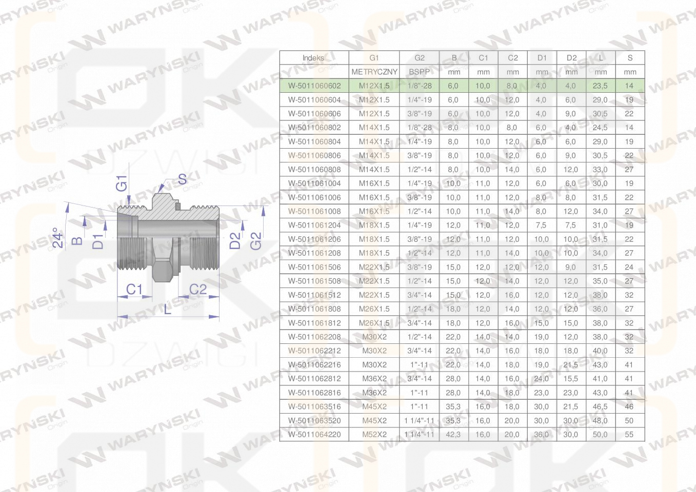 Przyłączka hydrauliczna BB (XGE) M12x1.5 06L x 1/8