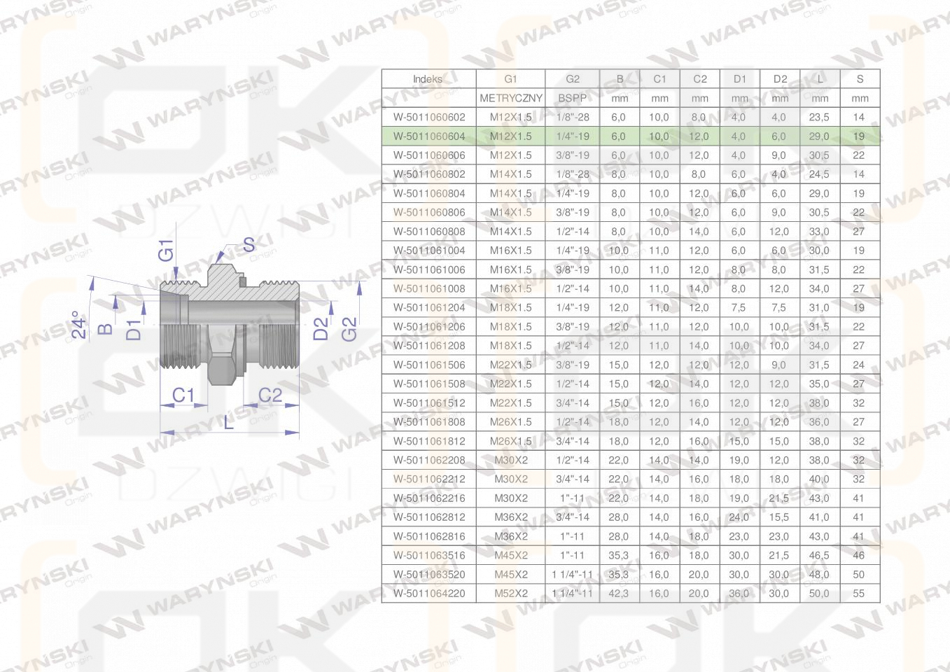 Przyłączka hydrauliczna BB (XGE) M12x1.5 06L x 1/4