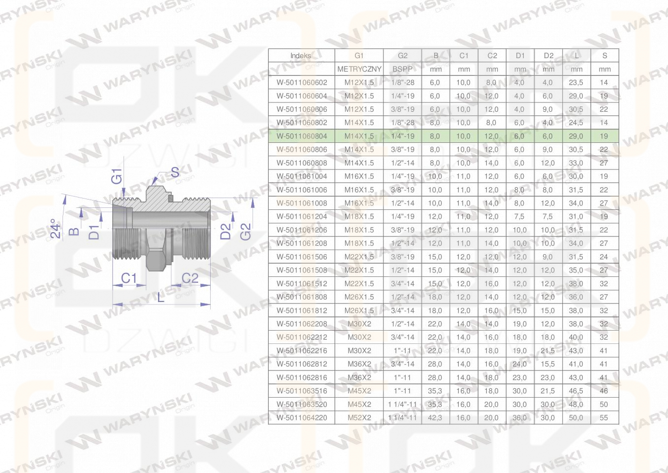 Przyłączka hydrauliczna BB (XGE) M14x1.5 08L x 1/4