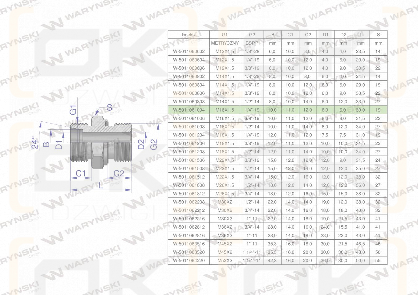 Przyłączka hydrauliczna BB (XGE) M16x1.5 10L x 1/4