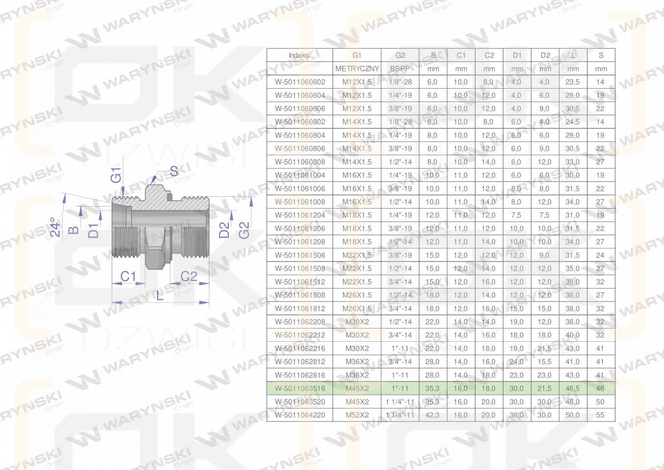 Przyłączka hydrauliczna BB (XGE) M45x2 35L3 35L x 1
