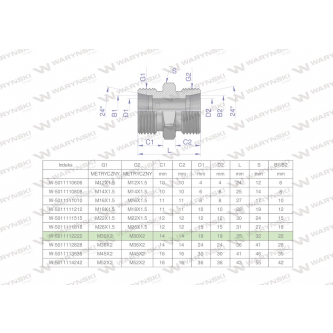 Złączka hydrauliczna metryczna BB M30x2 22L (XG) Waryński ( sprzedawane po 5 )