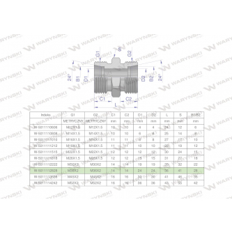Złączka hydrauliczna metryczna BB M36x2 28L (XG) Waryński ( sprzedawane po 2 )