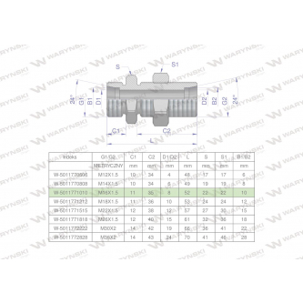 Złączka hydrauliczna metryczna grodziowa BB M16x1.5 10L z przeciwnakrętką (XSV) Waryński ( sprzedawane po 2 )