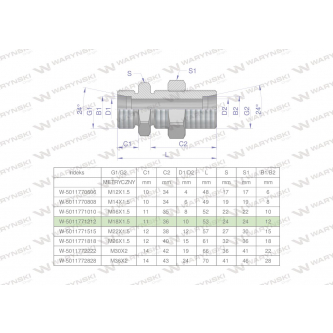 Złączka hydrauliczna metryczna grodziowa BB M18x1.5 12L z przeciwnakrętką (XSV) Waryński ( sprzedawane po 2 )
