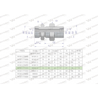 Złączka hydrauliczna metryczna grodziowa BB M22x1.5 15L z przeciwnakrętką (XSV) Waryński ( sprzedawane po 2 )