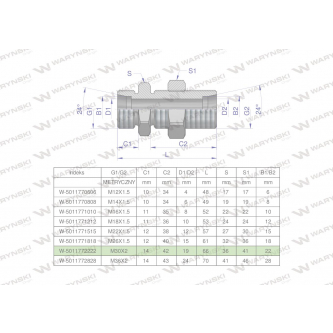 Złączka hydrauliczna metryczna grodziowa BB M30x2 22L z przeciwnakrętką (XSV) Waryński