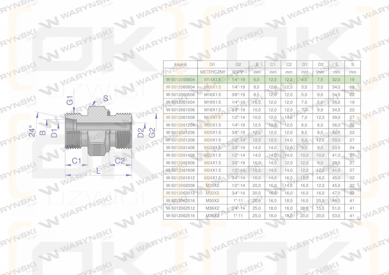 Przyłączka hydrauliczna (odmiana ciężka XGE) BB M14x1.5 06S x 1/4