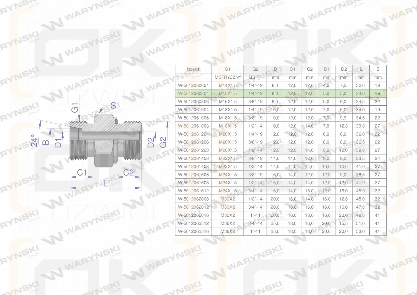 Przyłączka hydrauliczna (odmiana ciężka XGE) BB M16x1.5 08S x 1/4