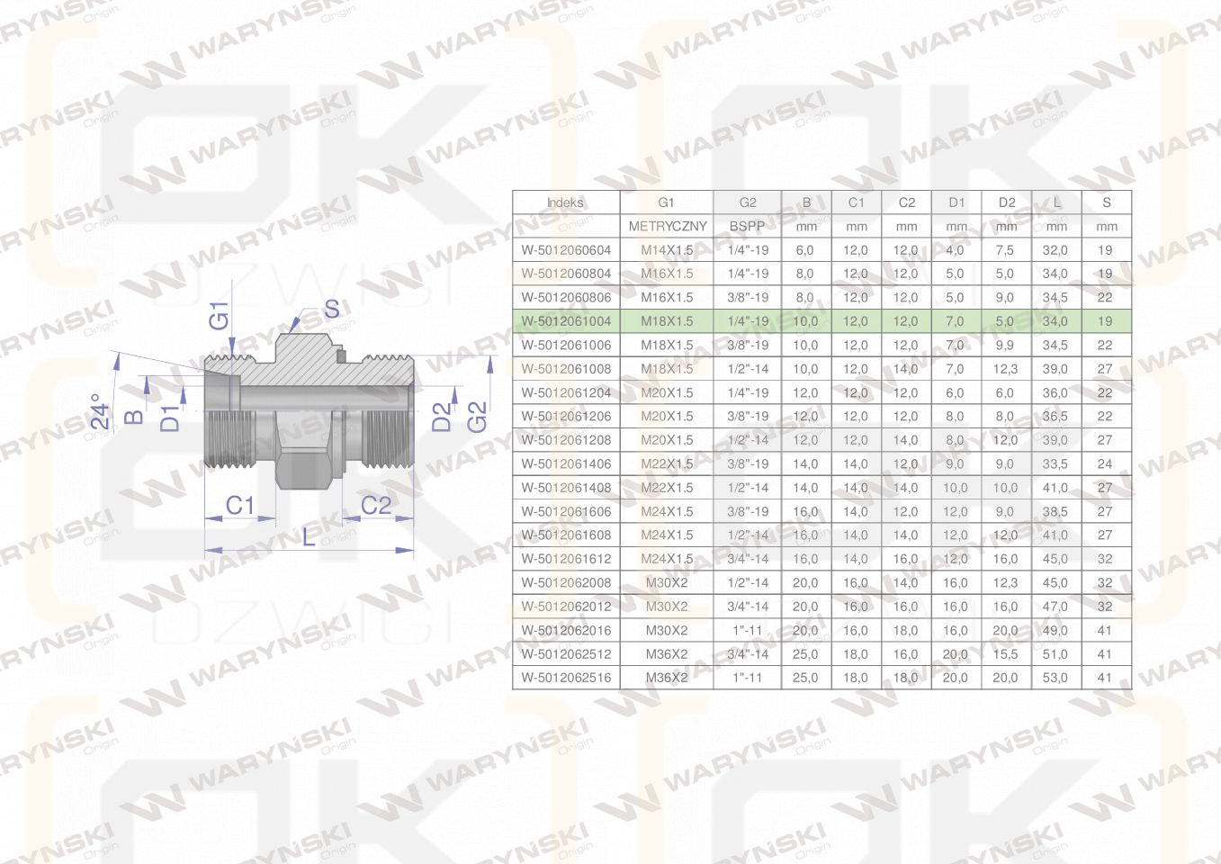 Przyłączka hydrauliczna (odmiana ciężka XGE) BB M18x1.5 10S x 1/4