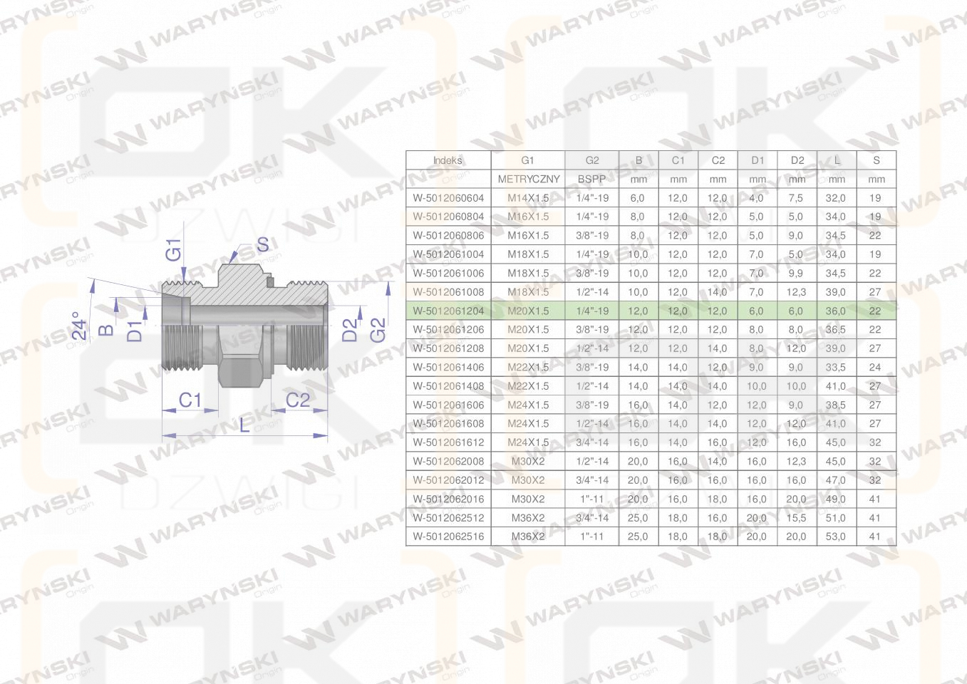 Przyłączka hydrauliczna (odmiana ciężka XGE) BB M20x1.5 12S x 1/4