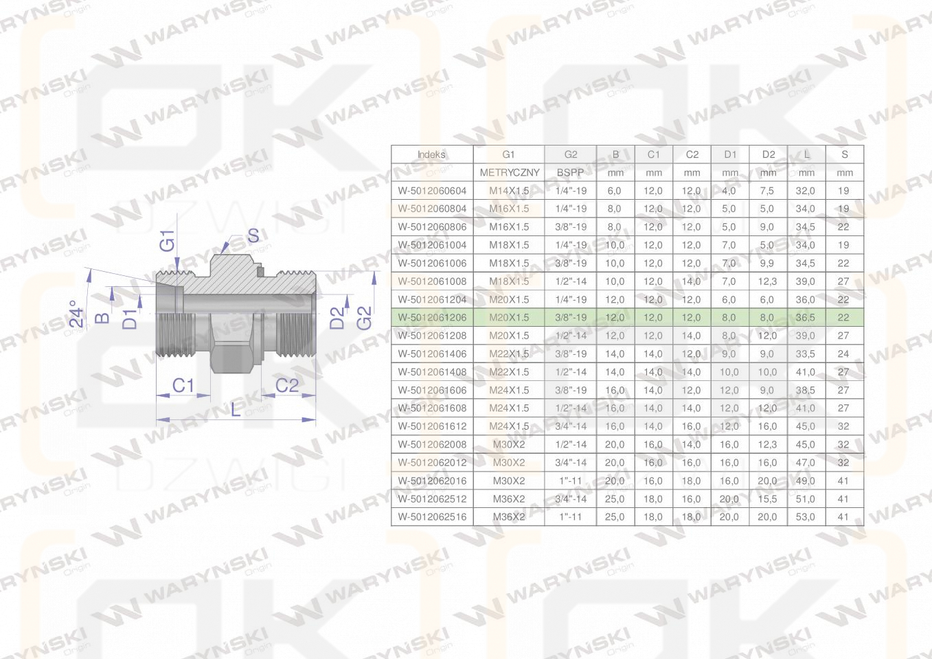 Przyłączka hydrauliczna (odmiana ciężka XGE) BB M20x1.5 12S x 3/8