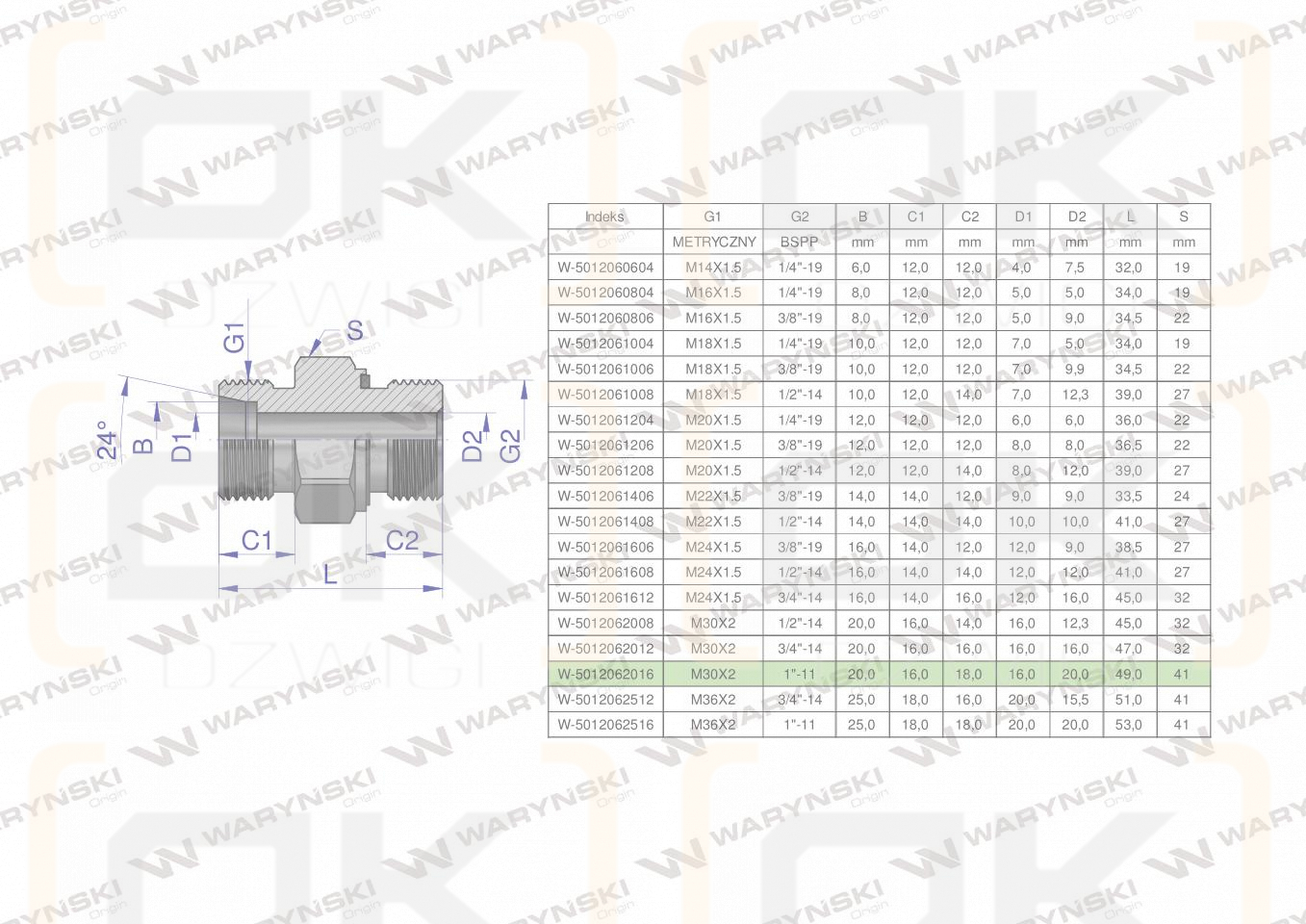 Przyłączka hydrauliczna (odmiana ciężka XGE) BB M30x2 20S x 1