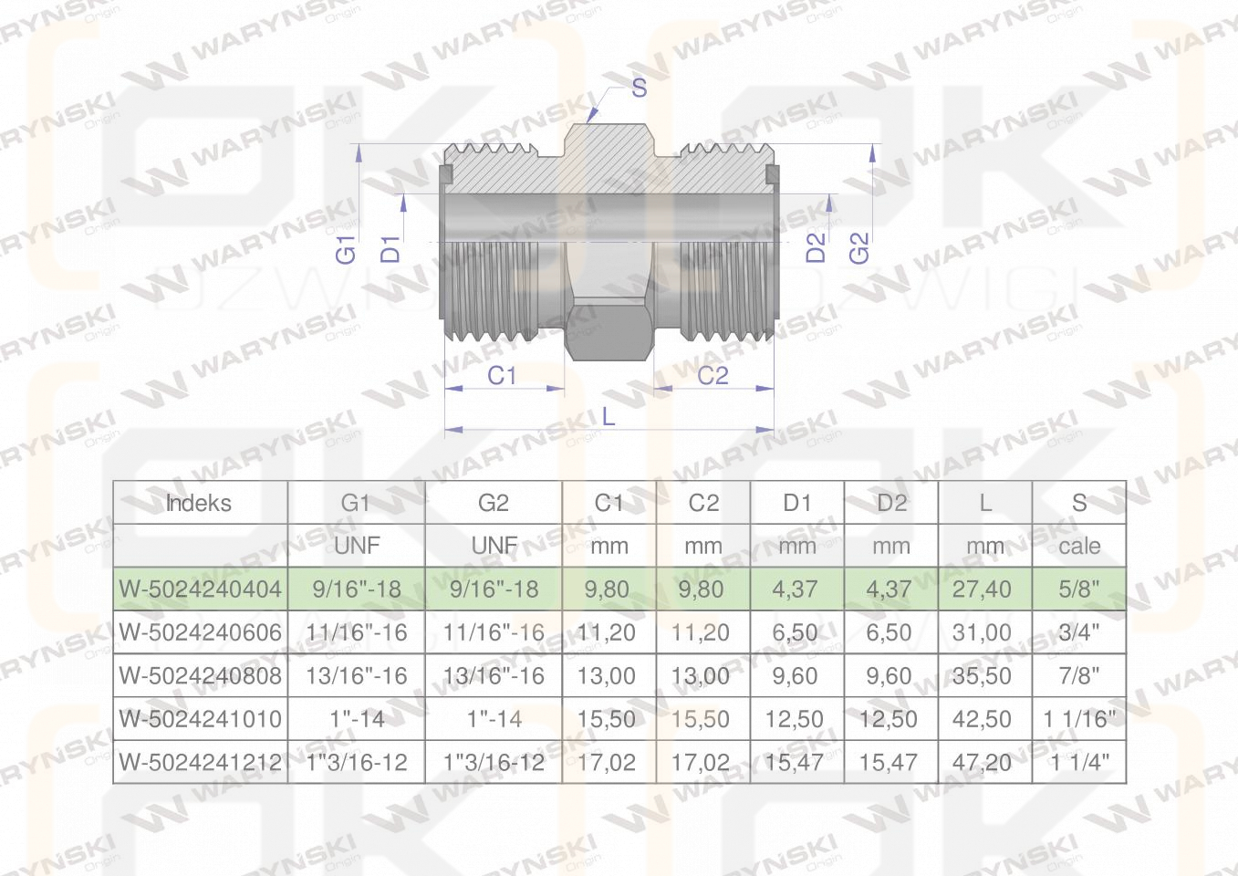 Złączka hydrauliczna calowa BB 9/16