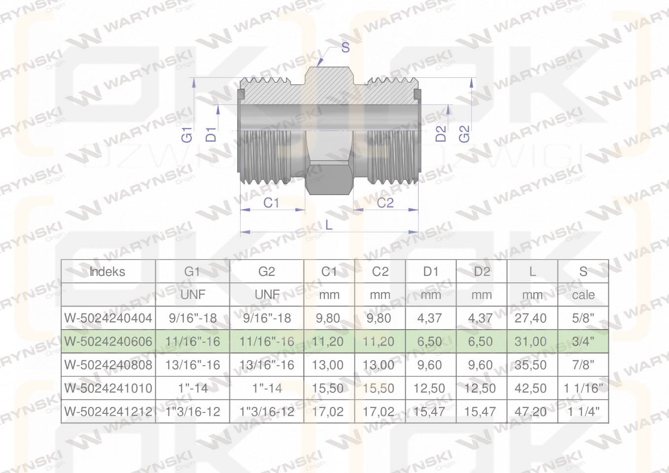 Złączka hydrauliczna calowa BB 11/16